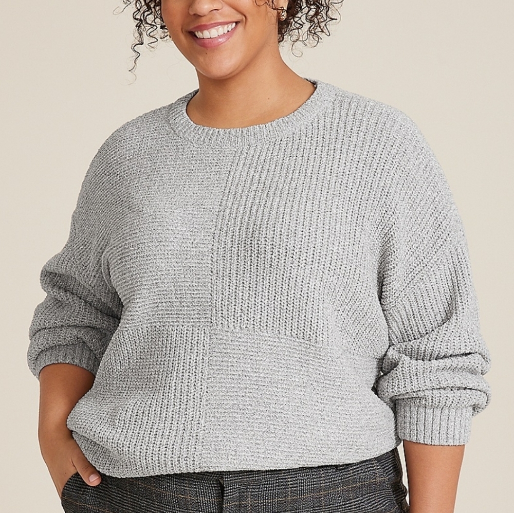 Maurices Gray Chenille Patchwork Oversized Pullov… - image 1